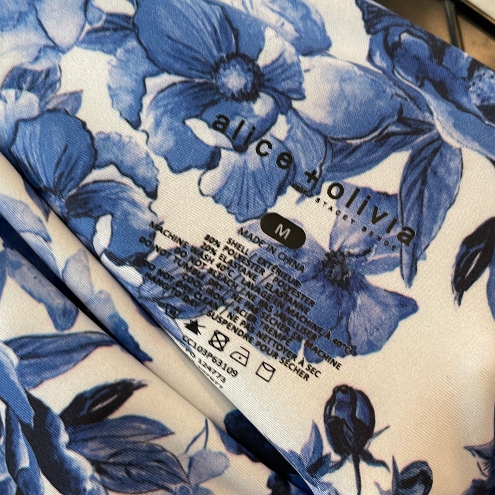 ALICE+OLIVIA Aaron High-Waist Leggings Blue Rose Cottage Floral Size Medium - Picture 7 of 8